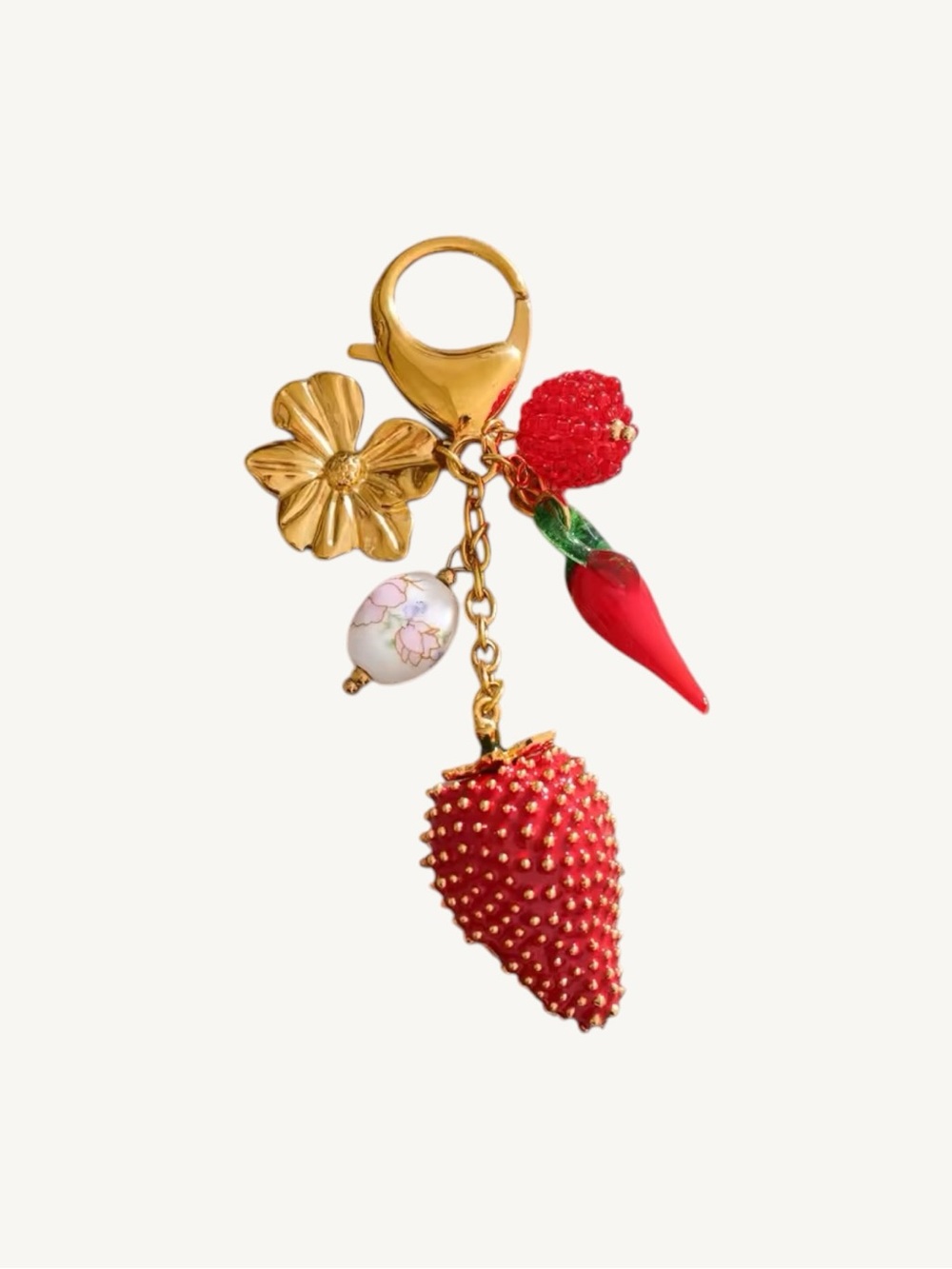 ✨VIP✨ Gold Plated Strawberry Garden Bag Charm & Keychain Stainless Steel